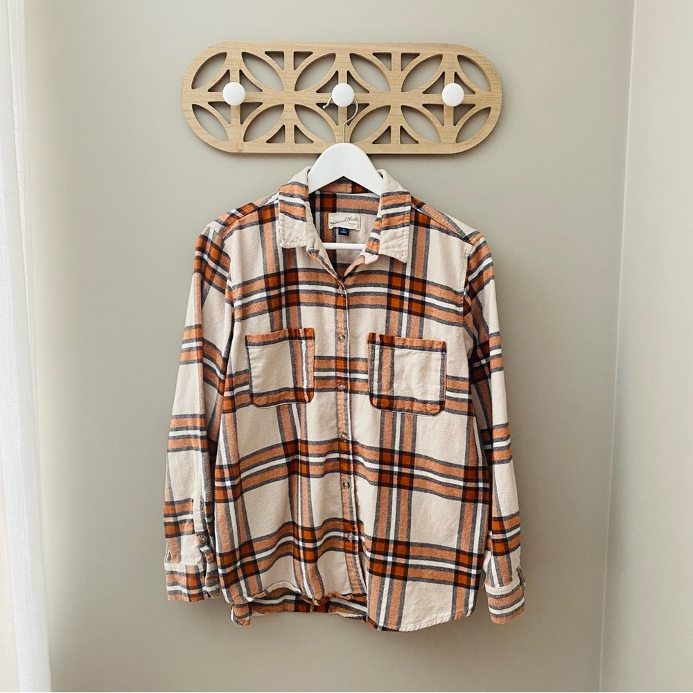 Universal Thread Button Up Flannel Top Cream/Oran… - image 1